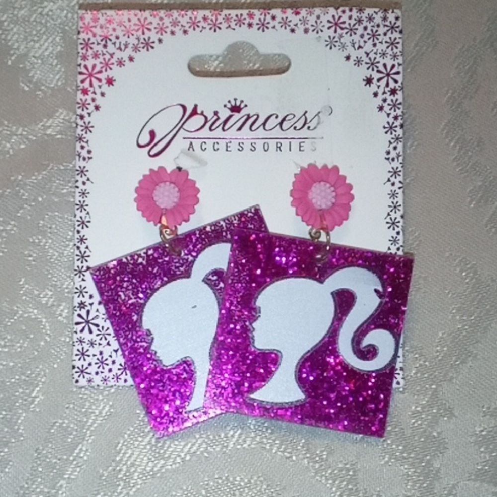Barbie Pink Glitter Earrings